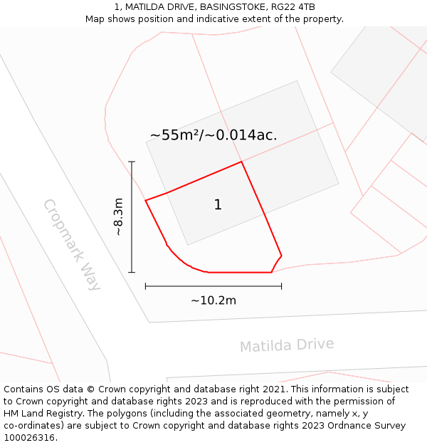 1, MATILDA DRIVE, BASINGSTOKE, RG22 4TB: Plot and title map