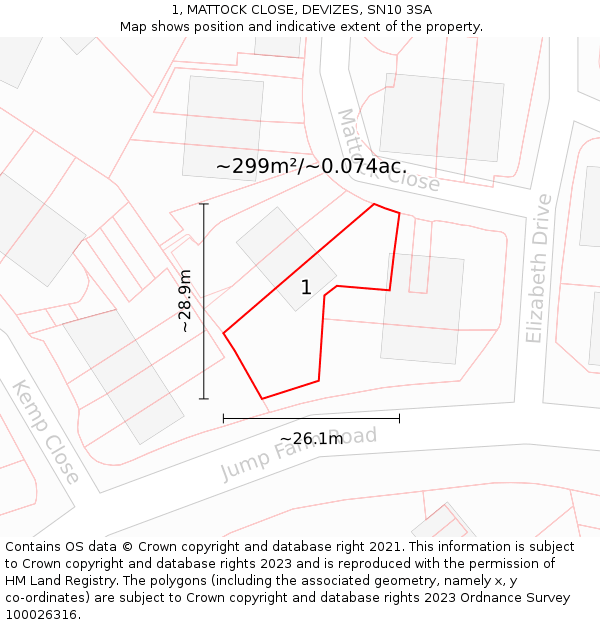 1, MATTOCK CLOSE, DEVIZES, SN10 3SA: Plot and title map