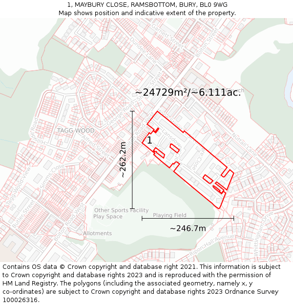 1, MAYBURY CLOSE, RAMSBOTTOM, BURY, BL0 9WG: Plot and title map