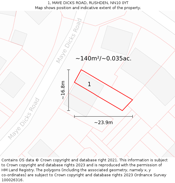 1, MAYE DICKS ROAD, RUSHDEN, NN10 0YT: Plot and title map