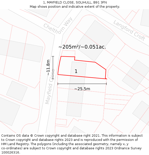 1, MAYFIELD CLOSE, SOLIHULL, B91 3FN: Plot and title map