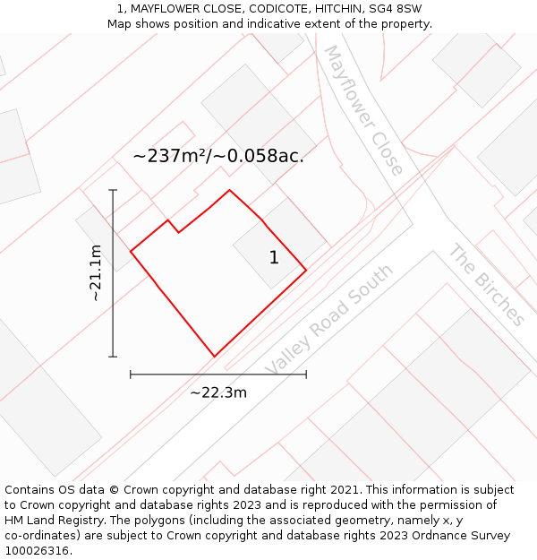 1, MAYFLOWER CLOSE, CODICOTE, HITCHIN, SG4 8SW: Plot and title map