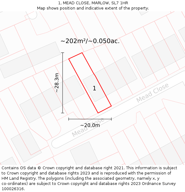 1, MEAD CLOSE, MARLOW, SL7 1HR: Plot and title map