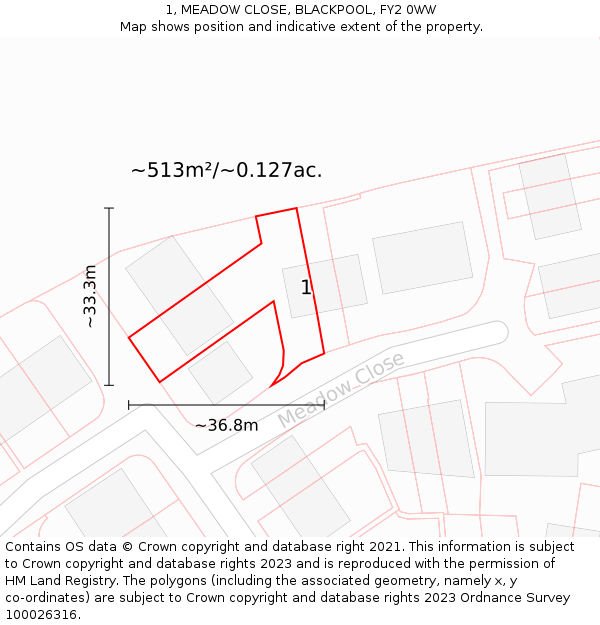 1, MEADOW CLOSE, BLACKPOOL, FY2 0WW: Plot and title map