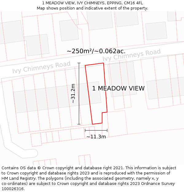 1 MEADOW VIEW, IVY CHIMNEYS, EPPING, CM16 4FL: Plot and title map