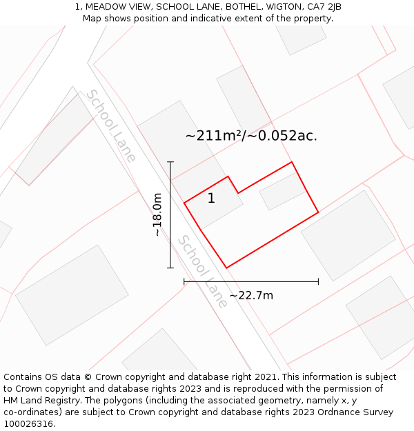 1, MEADOW VIEW, SCHOOL LANE, BOTHEL, WIGTON, CA7 2JB: Plot and title map