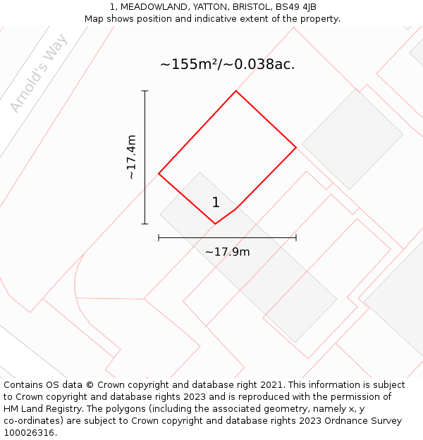 1, MEADOWLAND, YATTON, BRISTOL, BS49 4JB: Plot and title map
