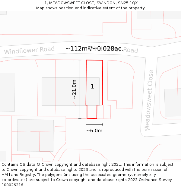 1, MEADOWSWEET CLOSE, SWINDON, SN25 1QX: Plot and title map