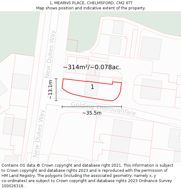 1, MEARNS PLACE, CHELMSFORD, CM2 6TT: Plot and title map