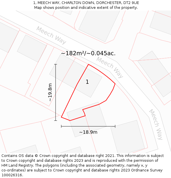 1, MEECH WAY, CHARLTON DOWN, DORCHESTER, DT2 9UE: Plot and title map