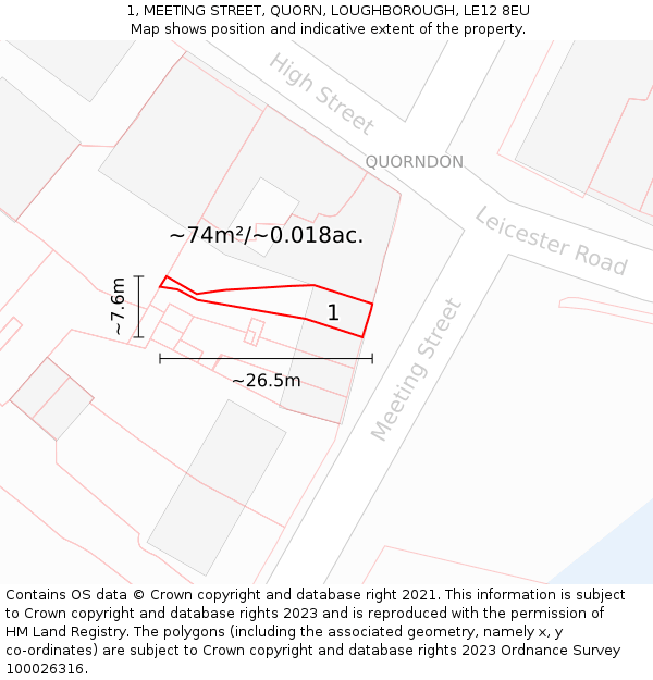 1, MEETING STREET, QUORN, LOUGHBOROUGH, LE12 8EU: Plot and title map
