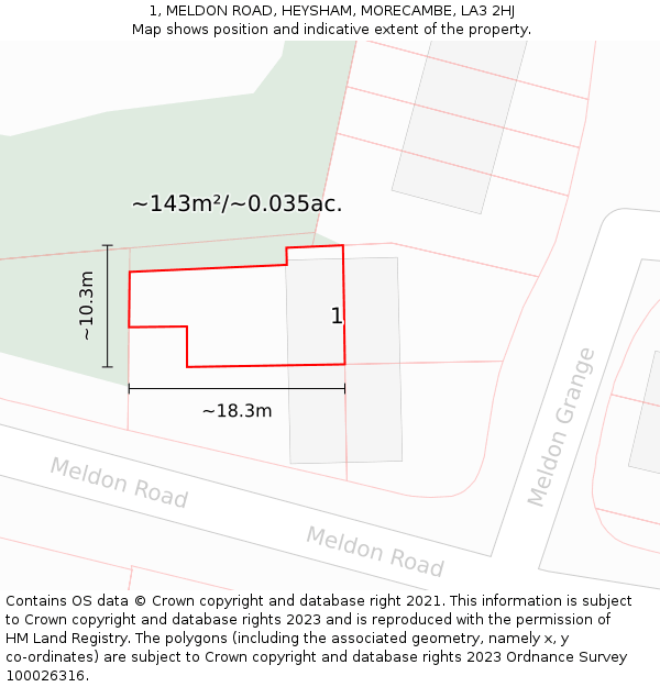 1, MELDON ROAD, HEYSHAM, MORECAMBE, LA3 2HJ: Plot and title map