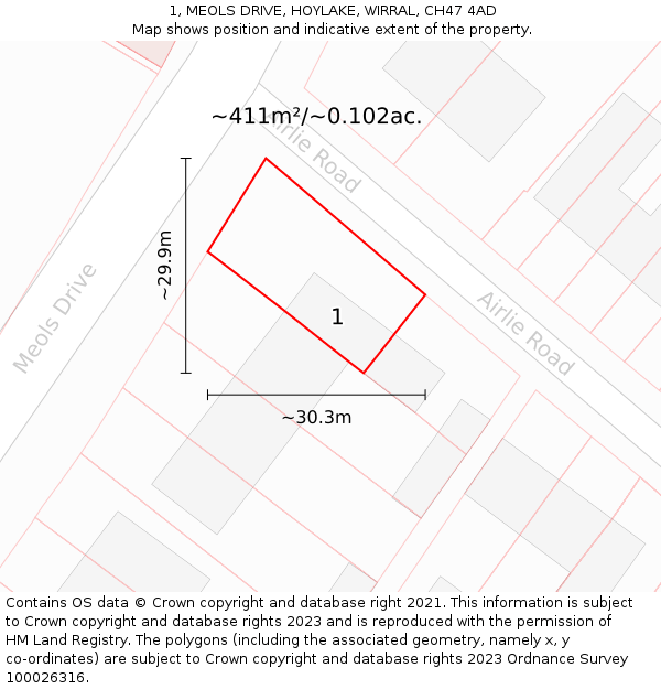 1, MEOLS DRIVE, HOYLAKE, WIRRAL, CH47 4AD: Plot and title map