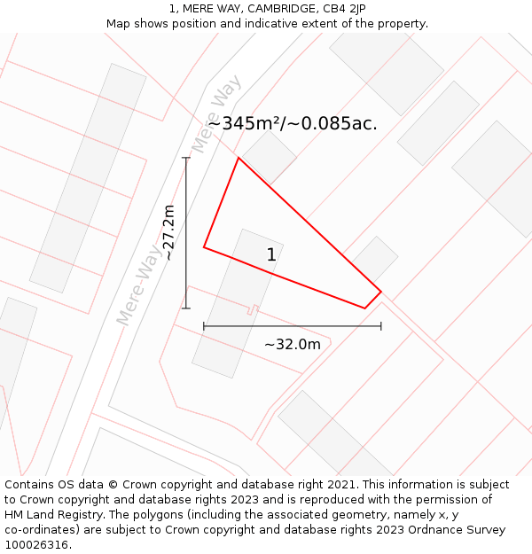 1, MERE WAY, CAMBRIDGE, CB4 2JP: Plot and title map