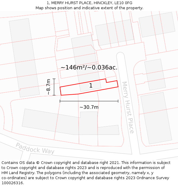 1, MERRY HURST PLACE, HINCKLEY, LE10 0FG: Plot and title map