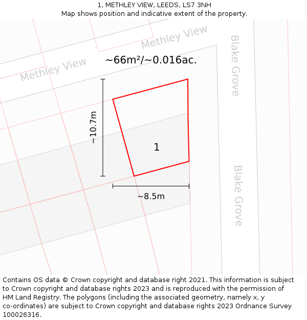 1, METHLEY VIEW, LEEDS, LS7 3NH: Plot and title map