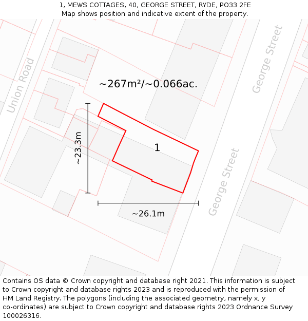 1, MEWS COTTAGES, 40, GEORGE STREET, RYDE, PO33 2FE: Plot and title map
