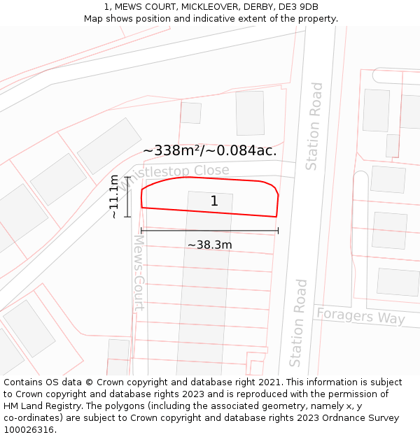1, MEWS COURT, MICKLEOVER, DERBY, DE3 9DB: Plot and title map