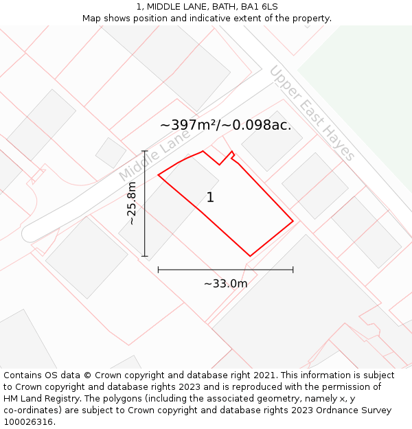 1, MIDDLE LANE, BATH, BA1 6LS: Plot and title map
