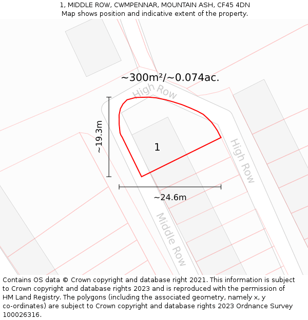 1, MIDDLE ROW, CWMPENNAR, MOUNTAIN ASH, CF45 4DN: Plot and title map