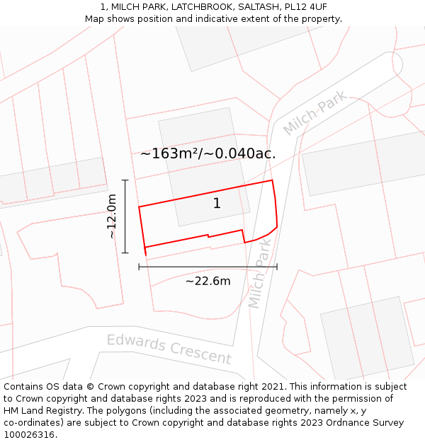 1, MILCH PARK, LATCHBROOK, SALTASH, PL12 4UF: Plot and title map
