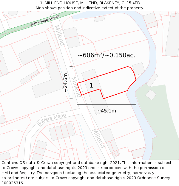 1, MILL END HOUSE, MILLEND, BLAKENEY, GL15 4ED: Plot and title map