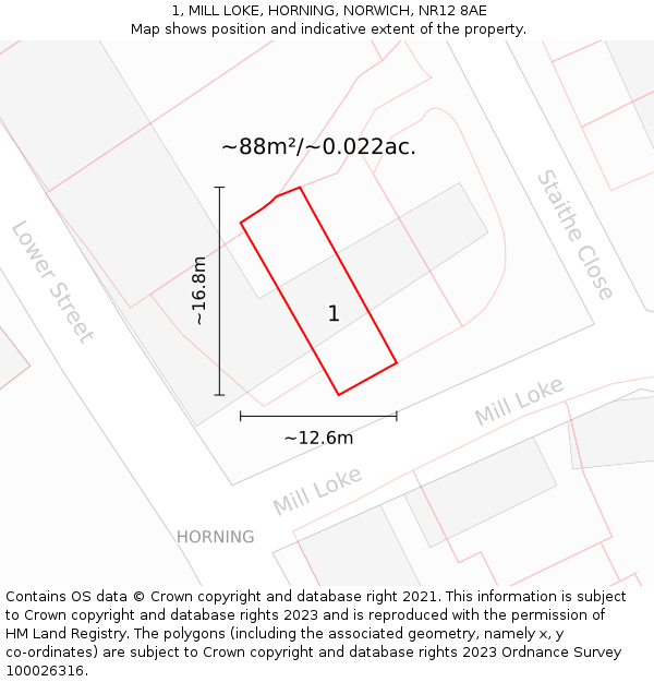 1, MILL LOKE, HORNING, NORWICH, NR12 8AE: Plot and title map