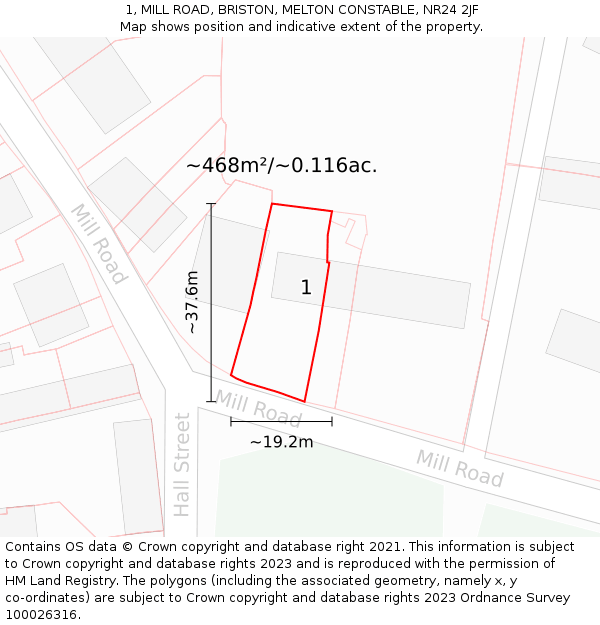 1, MILL ROAD, BRISTON, MELTON CONSTABLE, NR24 2JF: Plot and title map