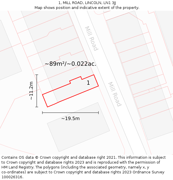 1, MILL ROAD, LINCOLN, LN1 3JJ: Plot and title map