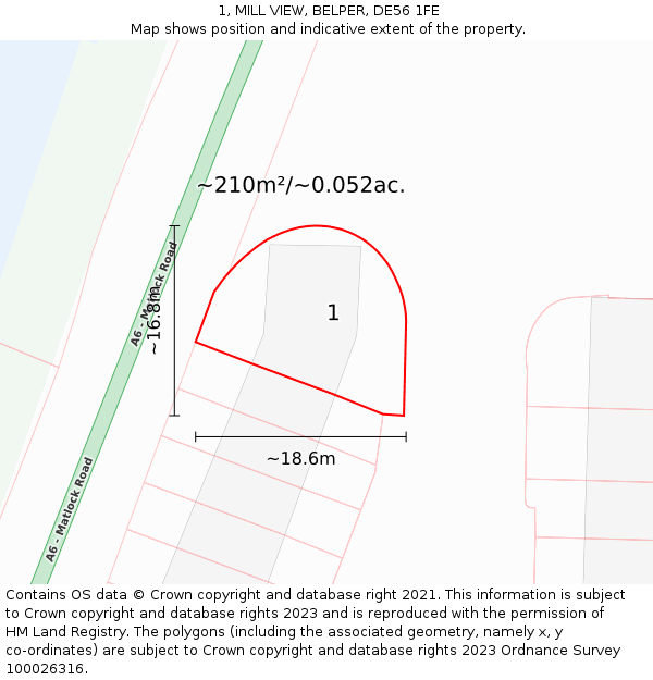 1, MILL VIEW, BELPER, DE56 1FE: Plot and title map