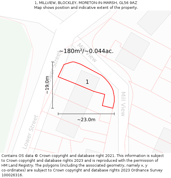 1, MILLVIEW, BLOCKLEY, MORETON-IN-MARSH, GL56 9AZ: Plot and title map