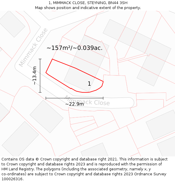 1, MIMMACK CLOSE, STEYNING, BN44 3SH: Plot and title map