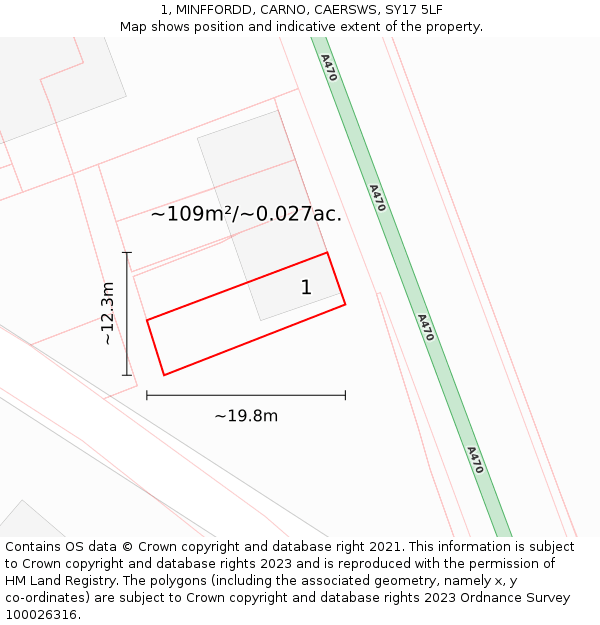 1, MINFFORDD, CARNO, CAERSWS, SY17 5LF: Plot and title map