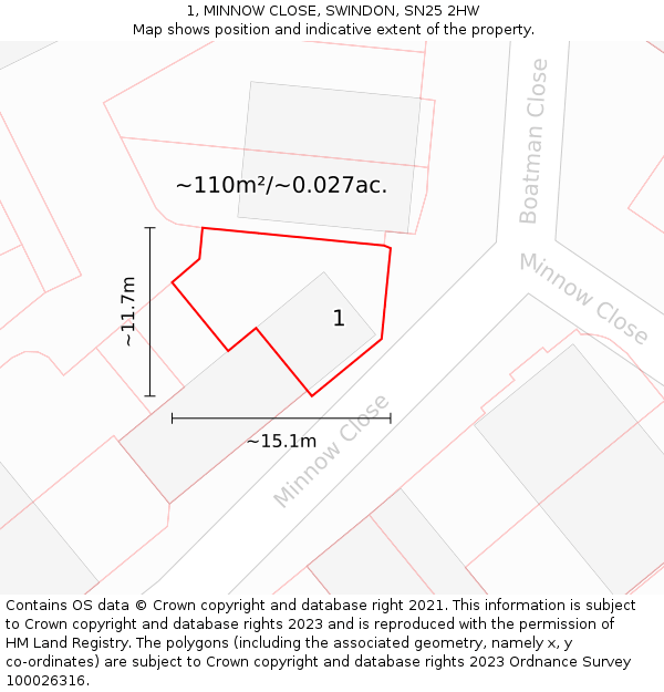1, MINNOW CLOSE, SWINDON, SN25 2HW: Plot and title map