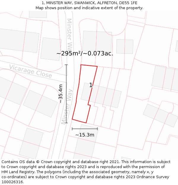 1, MINSTER WAY, SWANWICK, ALFRETON, DE55 1FE: Plot and title map