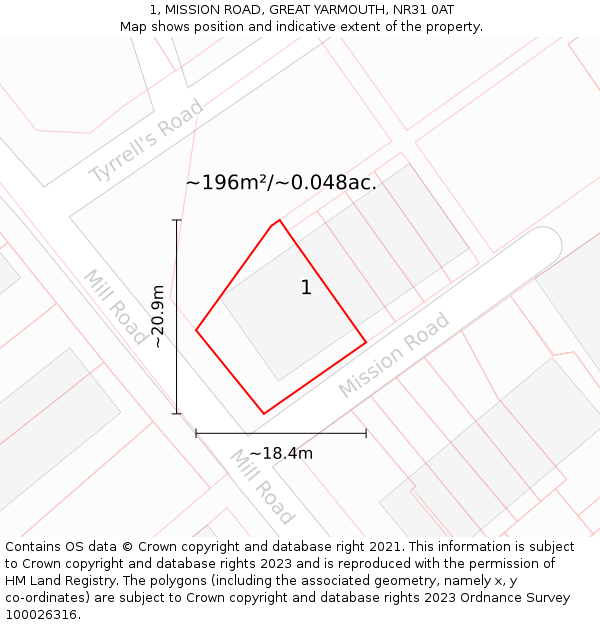 1, MISSION ROAD, GREAT YARMOUTH, NR31 0AT: Plot and title map