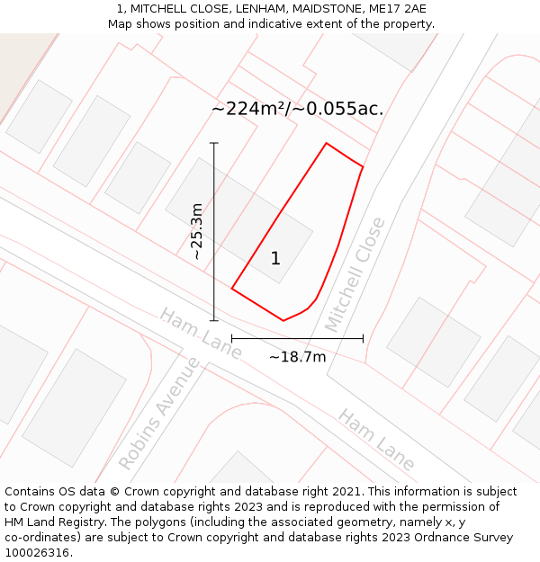 1, MITCHELL CLOSE, LENHAM, MAIDSTONE, ME17 2AE: Plot and title map