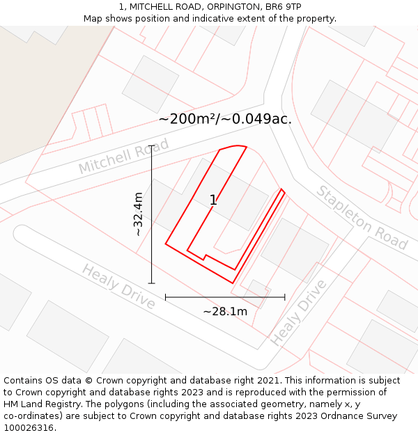 1, MITCHELL ROAD, ORPINGTON, BR6 9TP: Plot and title map