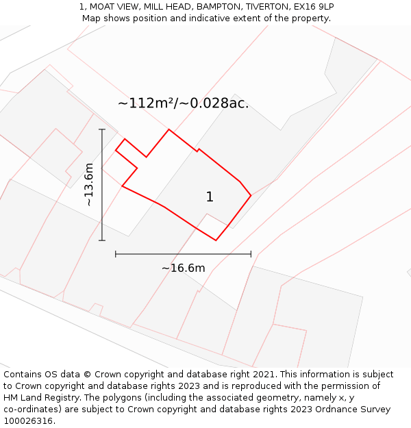 1, MOAT VIEW, MILL HEAD, BAMPTON, TIVERTON, EX16 9LP: Plot and title map