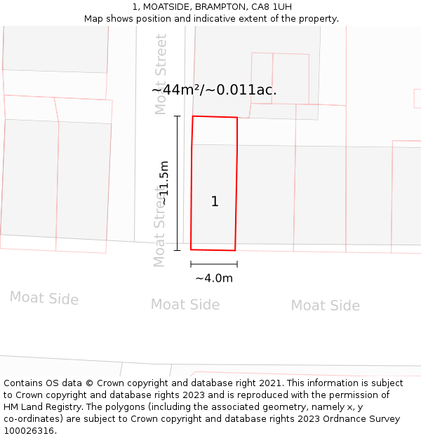 1, MOATSIDE, BRAMPTON, CA8 1UH: Plot and title map