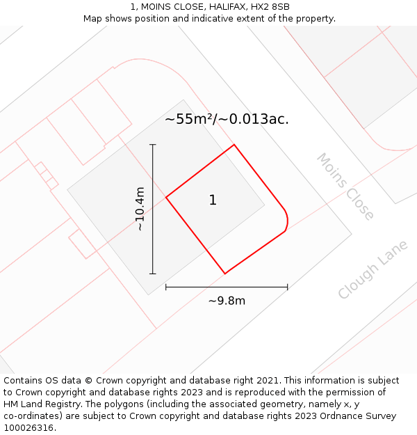 1, MOINS CLOSE, HALIFAX, HX2 8SB: Plot and title map