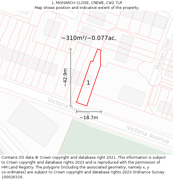 1, MONARCH CLOSE, CREWE, CW2 7UF: Plot and title map