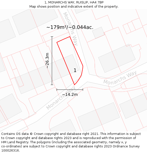 1, MONARCHS WAY, RUISLIP, HA4 7BP: Plot and title map