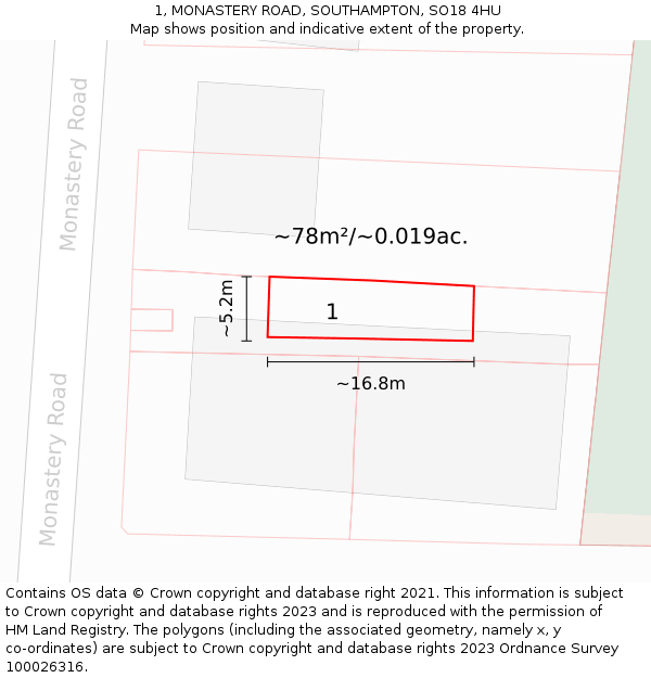 1, MONASTERY ROAD, SOUTHAMPTON, SO18 4HU: Plot and title map