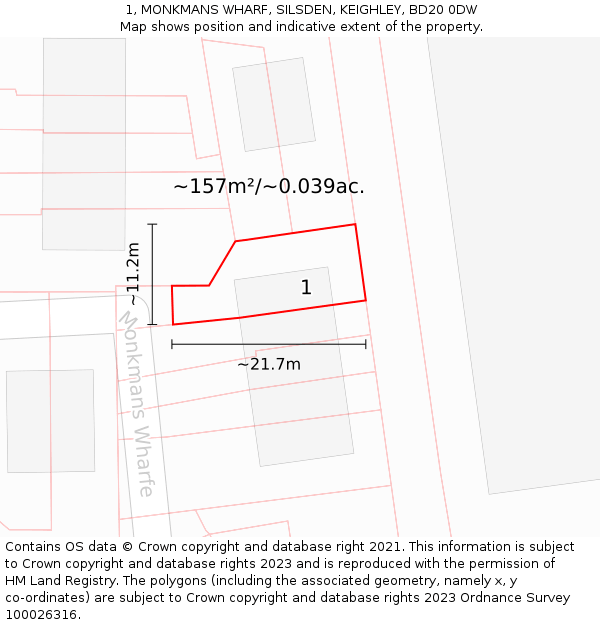 1, MONKMANS WHARF, SILSDEN, KEIGHLEY, BD20 0DW: Plot and title map