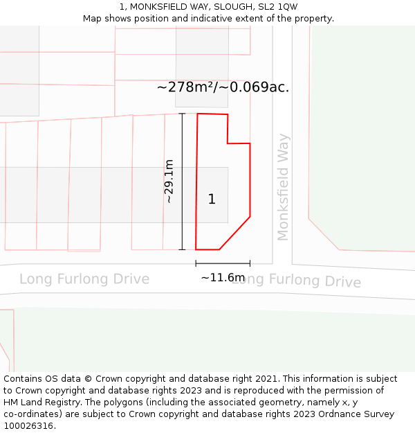 1, MONKSFIELD WAY, SLOUGH, SL2 1QW: Plot and title map