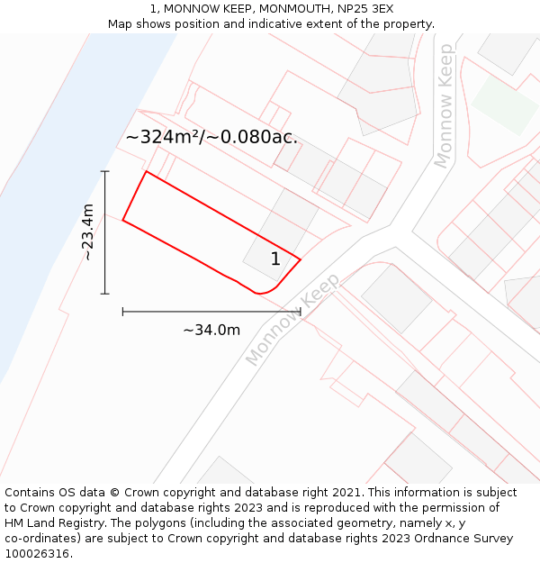 1, MONNOW KEEP, MONMOUTH, NP25 3EX: Plot and title map