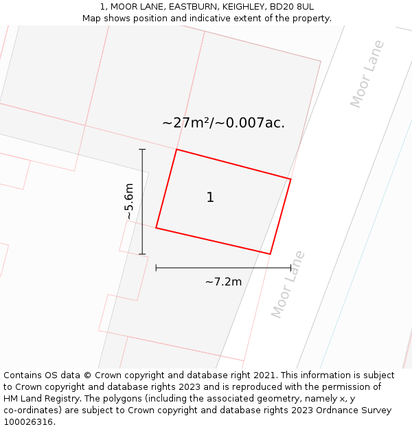 1, MOOR LANE, EASTBURN, KEIGHLEY, BD20 8UL: Plot and title map