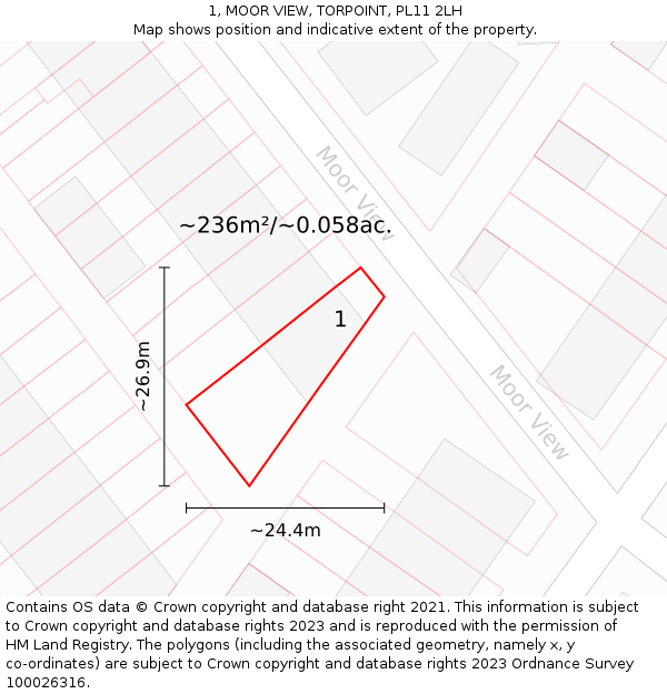 1, MOOR VIEW, TORPOINT, PL11 2LH: Plot and title map