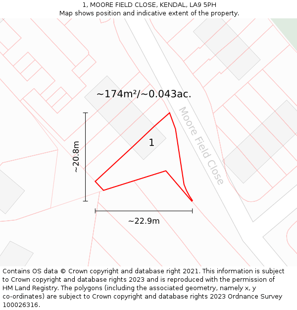 1, MOORE FIELD CLOSE, KENDAL, LA9 5PH: Plot and title map